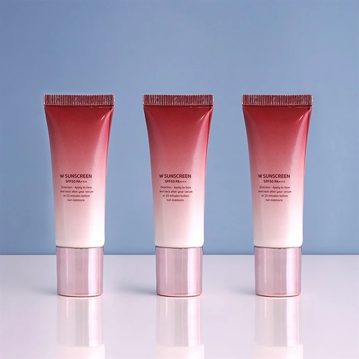 20ml Gradient Aluminum Plastic Sunscreen Tube With Electroplated Rose Gold Cover