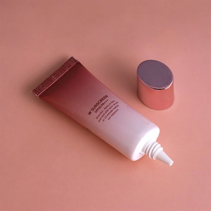 20ml Gradient Aluminum Plastic Sunscreen Tube With Electroplated Rose Gold Cover